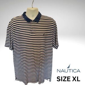 Nautica Men's Polo Shirt - Blue and White Stripes / SIZE XL